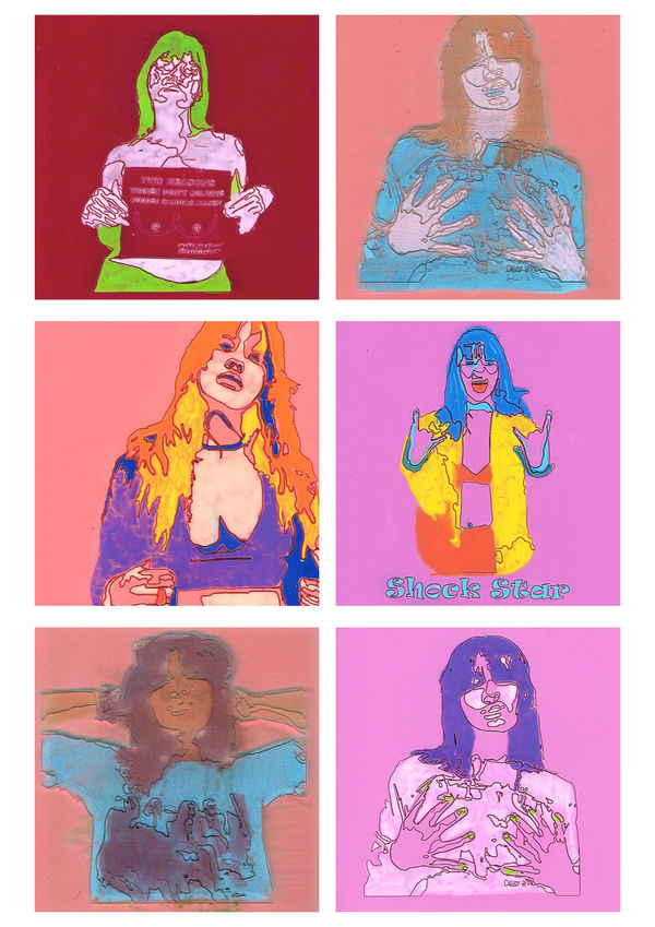 She's A Shock Star! (Anastasija), 2024 Acrylic paint on laser engraved acrylic sheet 30x42cm (each image 10x10cm)