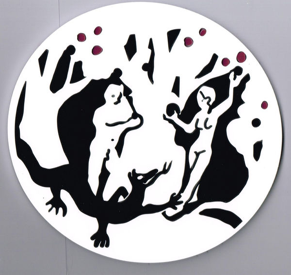 Temptation in Eden (Black on White), 2023 Acrylic Inlay 15x14.5 cm