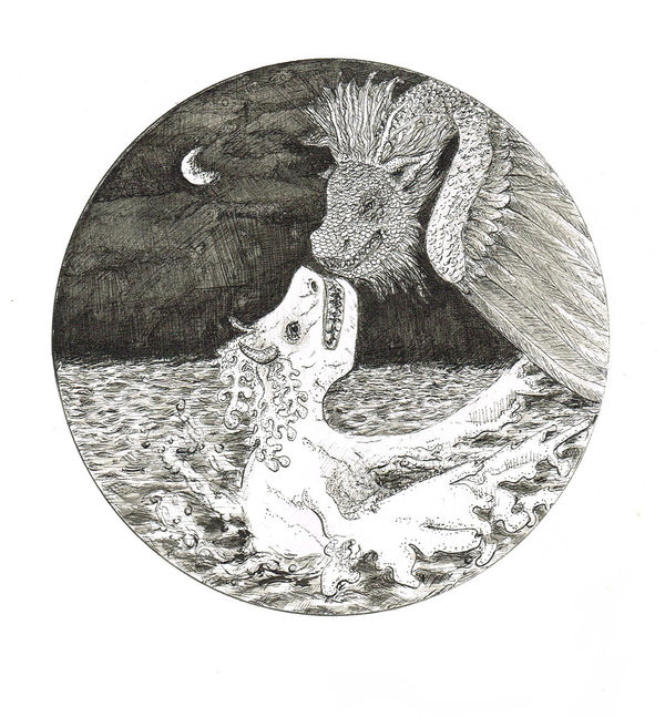 Meeting at the Surface, Ink on paper, 22x27cm, Charlie Kirkham 2023