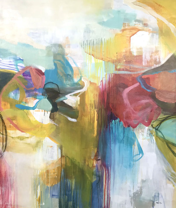 Lisa Ridgers & Cat Tesla Spring Fling 2 Acrylic and oil pastel on canvas 48 x 40" 49.5 x 41.5" framed