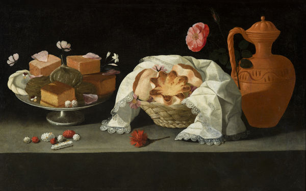 JOSEFA DE AYALA Y CABRERA, CALLED JOSEFA DE ÓBIDOS, Pair of still lifes with desserts, fruits and flowers