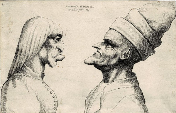 WENCESLAUS HOLLAR, after LEONARDO DA VINCI, Bald old man facing an old woman, c. 1645