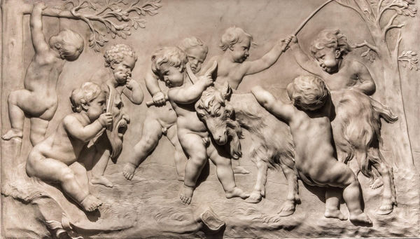 JAN BAPTIST XAVERY, A pair of marble reliefs with playful putti