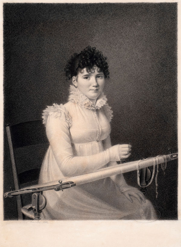JEAN-BAPTISTE PAULIN GUÉRIN, Portrait of Marie-Thérese-Baptistine Hains, at her tambour frame, 1810