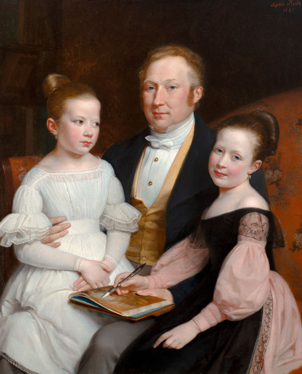 SOPHIE RUDE, NÉE FRÉMIET, Portrait of a father with his two daughters: possibly the Lechêne family, 1840