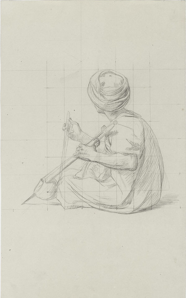 JEAN-LÉON GÉRÔME A seated and turbaned musician playing a spike fiddle, seen from behind, a study for The Sword Dance, c. 1863