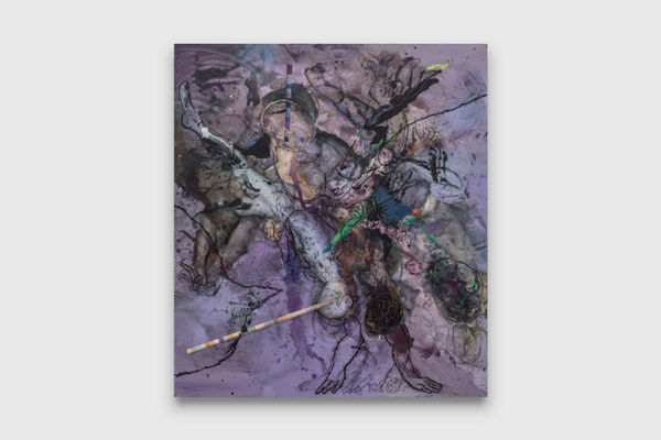 Nick Modrzewski The Perseverance of a Neck, 2025 acrylic and charcoal on linen 180 x 160 cm 70 7/8 x 63 in