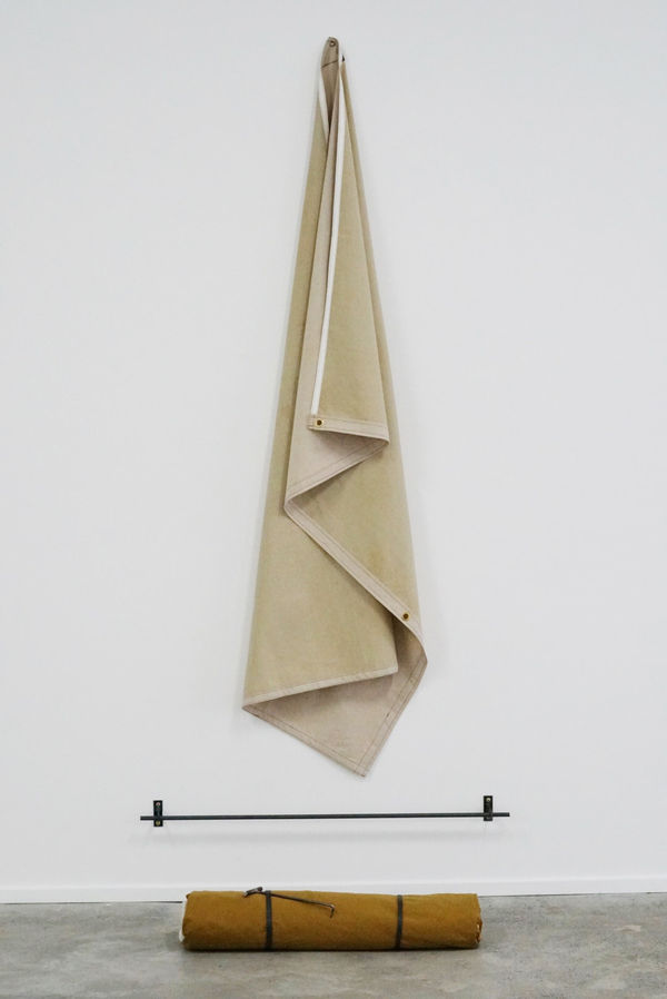 Joe Wilson & Chanelle Collier Fkag & Swag #1, 2018 canvas, steel, brass, rubber 225 x 100 x 60 cm