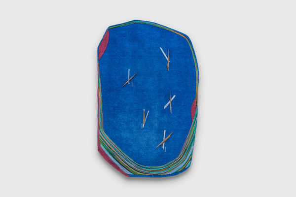 Teresa Baker Shuffling, 2025 yarn, Eucalyptus bark, AstroTurf 223 x 138 cm 89 x 57 in