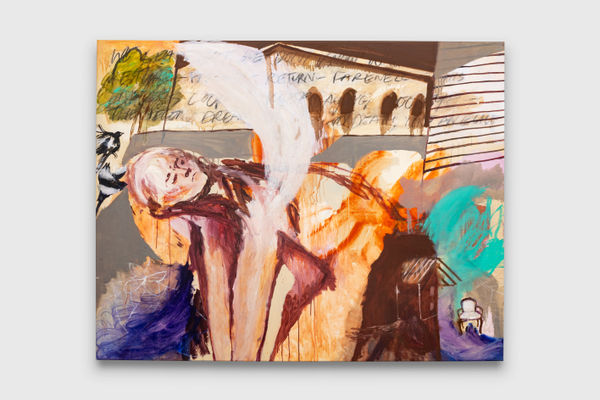 Renée Estée Endless Loop, 2025 oil paint, synthetic polymer paint, charcoal, mica on canvas 157 x 200 cm 61 3/4 x 78 3/4 in