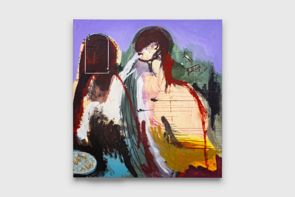 Renée Estée Spirit Echo, 2025 oil paint, charcoal, mica, embroidery on canvas 180.5 x 171 cm 71 x 67 3/8 in