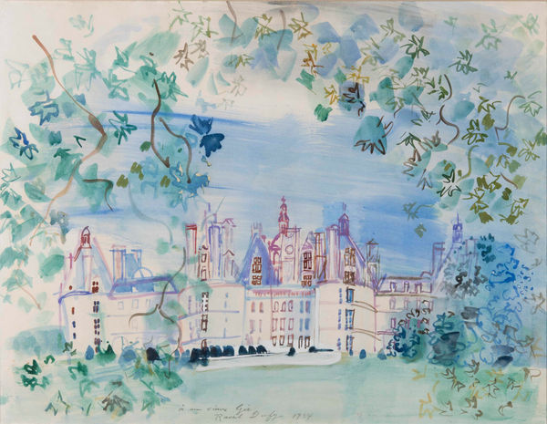 Raoul Dufy Le Château de Chambord, 1934 Watercolour and gouache on paper 18 7/8 x 25 1/4 in, 48 x 64 cm Signed, dated, and dedicated ‘à mon vieux Gir’ lower edge