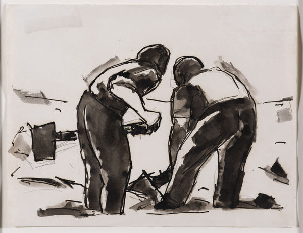 Josef Herman, Two men with shovels, 1956