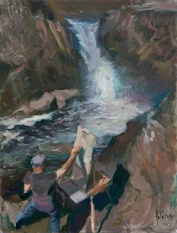 Rob Pointon ROI, The Plein Air Painter, Chris painting Skelwith Force