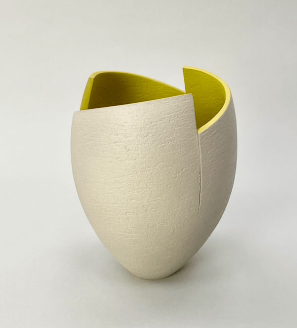 Ashraf Hanna, Grey cut and altered vessel with chartreuse interior