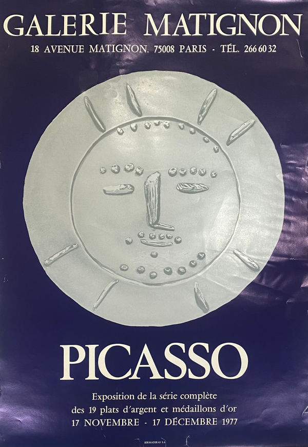 Pablo Picasso, Galerie Matignon - Exposition de la serie complete des 19 plats d'argent et médaillons d'or, 1977