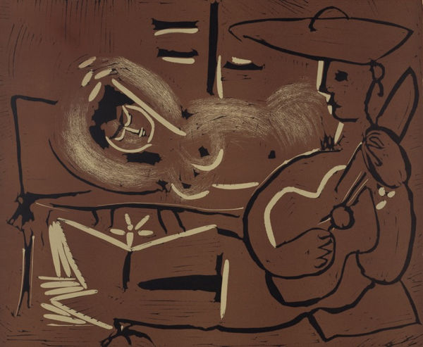 Lying woman and guitar