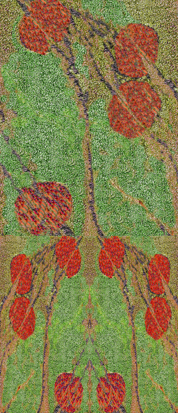 Kaethe Kauffman Magic Fruit, 2024 Ink on Silk 70”x29”