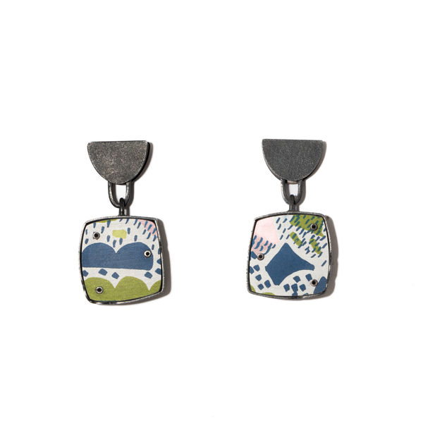 Lindsey Mann, Square Frame Drop Earrings - Green + Pink, 2024