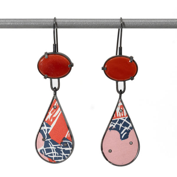 Lindsey Mann, Petal Drop Earrings - Red + Blue, 2024