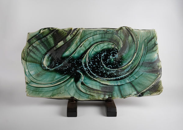 Hayashi Shotaro 林正太郎, "Whirlpool" Oribe Long Platter 織部渦巻文長皿