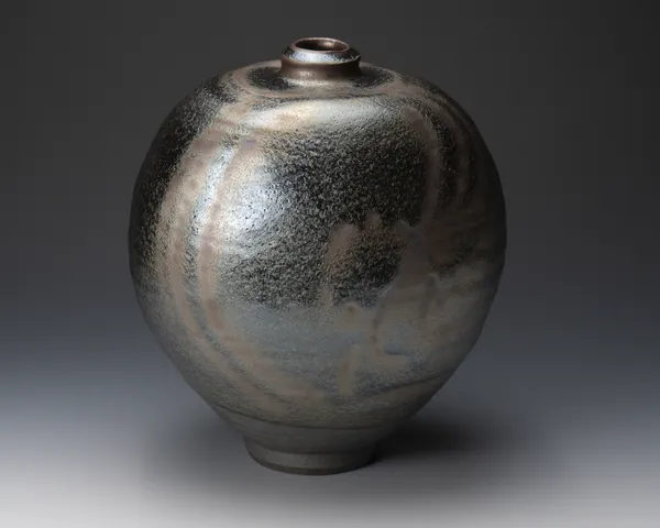 Shimizu Uichi 清水 卯一, Iron glazed flat jar, 1985