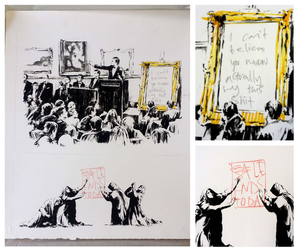 Banksy Sale ends today for Morons Silkscreen, crayon, pencil 150 x 100 cm
