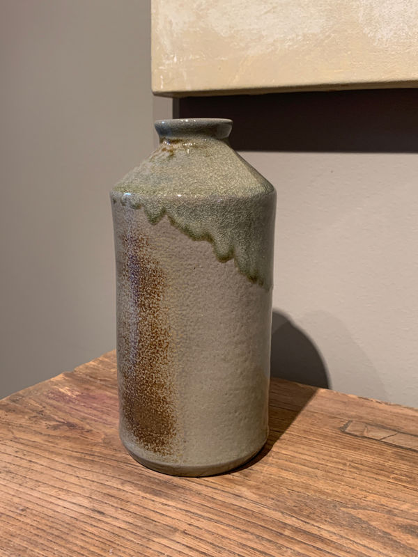 Lottie Venn, Wood and Soda Fired Wide Small Green Vase