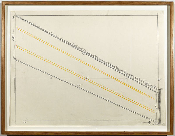 Bruce Nauman Untitled (Study for Installation with Yellow Lights (Castelli Installation with Yellow Lights)), 1971 graphite and colored pencil on paper 18 x 24 in (45.7 x 61 cm) framed: 20 5/8 x 26 5/8 in (52.4 x 67.6 cm)