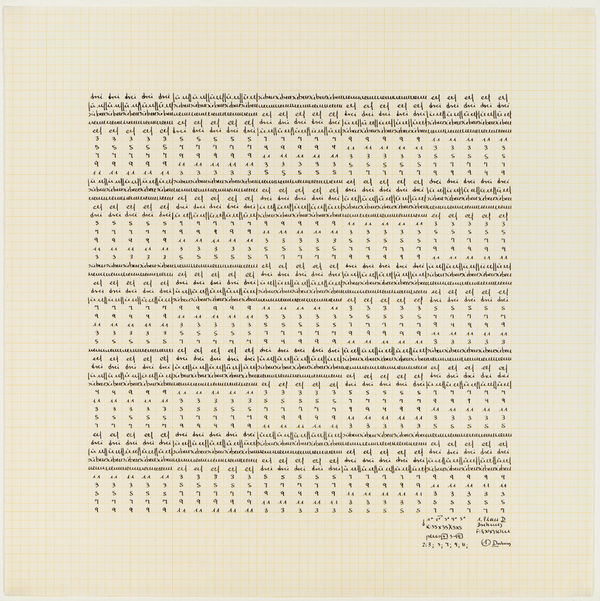 Hanne Darboven 1. Plan D 1 Drehung, c. 1970-75 ink on paper 27 1/2 x 27 1/2 in 70 x 70 cm