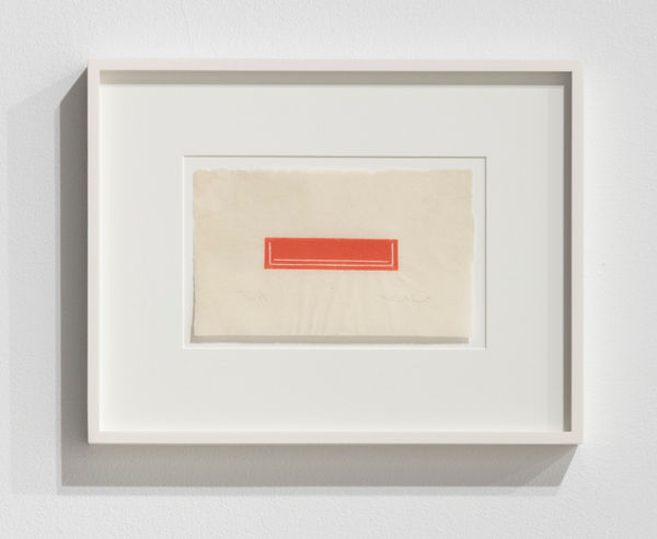 Fred Sandback Untitled, 1976 woodcut in red ink on Japanese paper sheet: 5 1/4 x 8 3/4 in (13.5 x 22.3 cm) plate: 1 x 4 3/8 in (2.5 x 11.1 cm) trial proof (aside from an edition of 35)