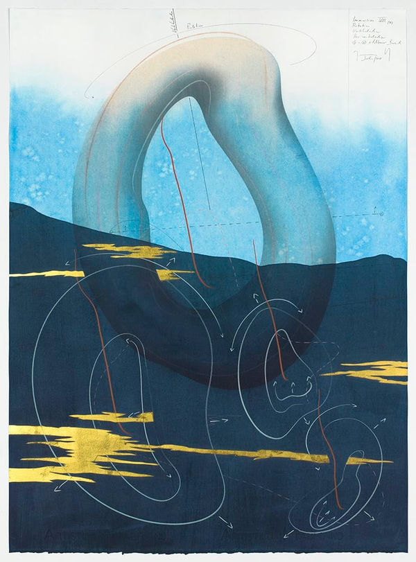 Jorinde Voigt Immersion VIII (8), 2018 ink, India ink, gold leaf, pastel, oil chalks, pencil on paper 30 1/8 x 22 1/16 in (76.5 x 56 cm)