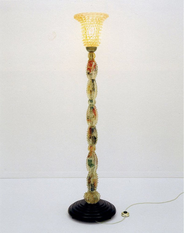 Martin Kippenberger Kippenblinky, 1991 cast resin, wooden pedestal, metal, cigarette lighters, light bulb, and electrical hardware 67 x 11 3/4 in 170 x 30 cm
