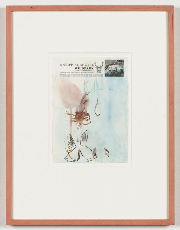 Martin Kippenberger Untitled (Kneipp Kurhotel), 1988 ink and colored pencil on hotel stationary in artist's frame 11 3/4 x 8 1/4 in 29.8 x 21 cm Frame: 24 x 18 ½ inches (61 x 47 cm)