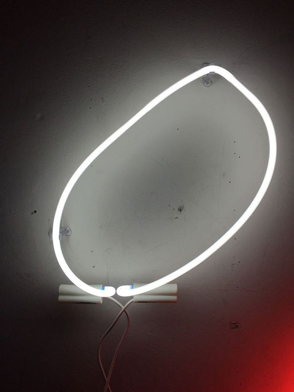 Lucas Michael Give No.3 (white), 2017 neon, transformer, neon tube supports 12 x 7 in 30.5 x 17.8 cm installed: 10 x 11 in (25.4 x 27.9 cm)