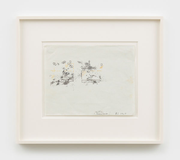 Barry Le Va Within Boundaries (felt, aluminum lengths, and steel ball bearings), 1967 ink and colored ink on graph paper 8 1/2 x 11 in (21.6 x 27.9 cm) framed: 15 3/8 x 17 3/4 in (39.1 x 45.1 cm)