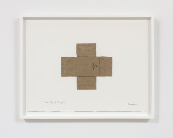 Dorothea Rockburne Brown Paperbag Drawing #4, 2025 brown paper bags on paper 22 3/4 x 30 in (57.8 x 76.2 cm) framed: 26 x 33 1/4 in (66 x 84.5 cm)