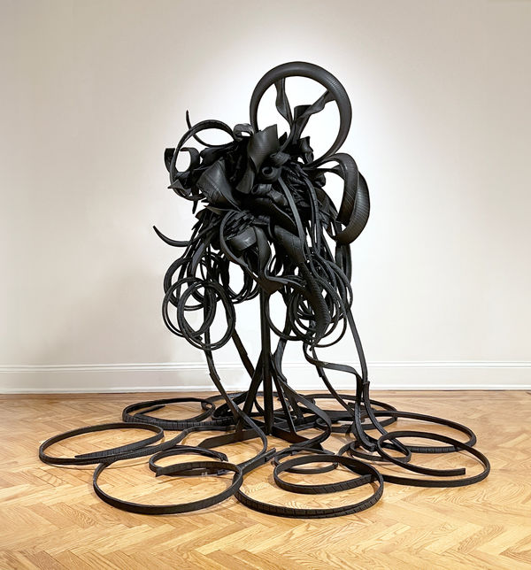 Chakaia Booker Strayed, 2019 rubber tires and wood 64 x 62 x 60 in (162.6 x 157.5 x 152.4 cm)