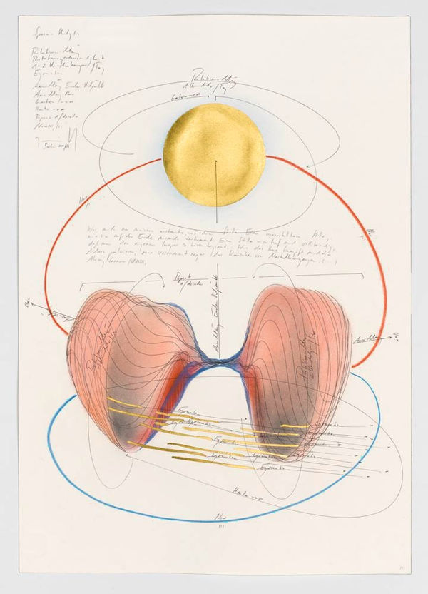 Jorinde Voigt Space-Study (2), 2015/2016 ink, gold leaf, oil pastels, pastel, pencil on paper 20 1/16 x 14 3/16 in (51 x 36 cm)