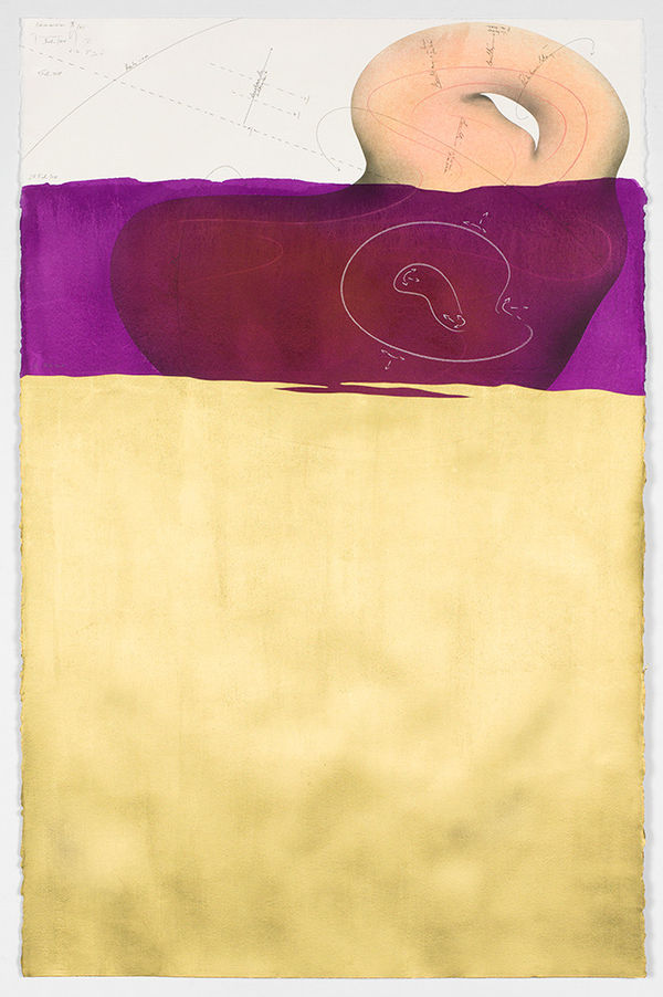 Jorinde Voigt Immersion II (6), 2018 ink, India ink, gold leaf, pastel, oil pastel, pencil on paper 40 3/16 x 26 in (102 x 66 cm)