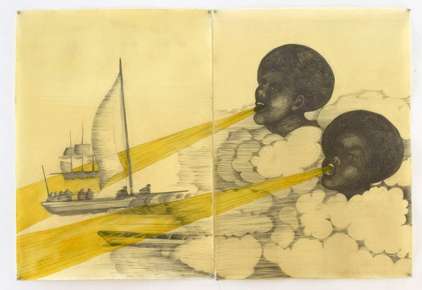 Sandra Vásquez de la Horra Los Vientos (The Winds), 2016 graphite, watercolor, and wax on two pieces of paper overall: 42 1/4 x 61 1/2 in 107.3 x 156.2 cm