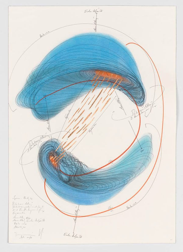 Jorinde Voigt Space-Study (3), 2015/2016 ink, sheet copper, oil pastel, pencil on paper 20 1/16 x 14 3/16 in (51 x 36 cm)