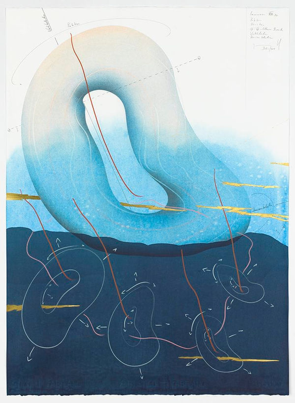 Jorinde Voigt Immersion VIII (3), 2018 ink, India ink, gold leaf, pastel, oil chalks, pencil on paper 30 1/8 x 22 1/16 in (76.5 x 56 cm)