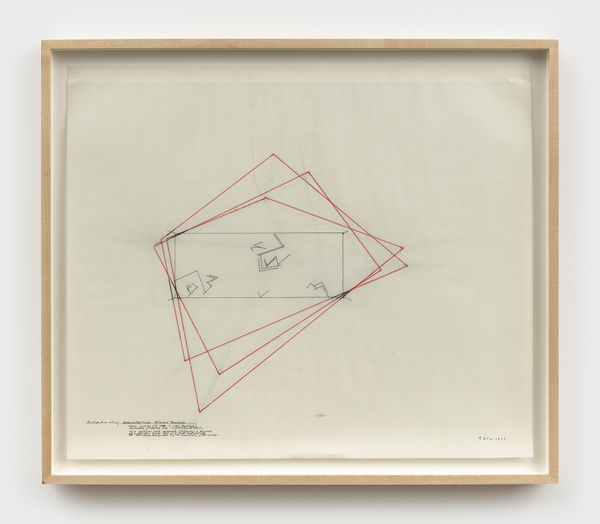 Barry Le Va Installation Study: Accumulated Vision: Extended Boundaries, 1977 ink, graphite and colored pencil, on vellum and graph paper 22 x 26 in (55.9 x 66 cm) framed: 24 3/4 x 28 3/4 in (62.9 x 73 cm)