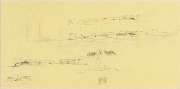Louis I. Kahn Franklin Delano Roosevelt Memorial, Roosevelt Island, NYC, 1973-2012, built, Seven elevations, 1973 graphite on yellow tracing paper Framed Dimensions: 17 1/4 x 28 1/4 in 43.8 x 71.8 cm
