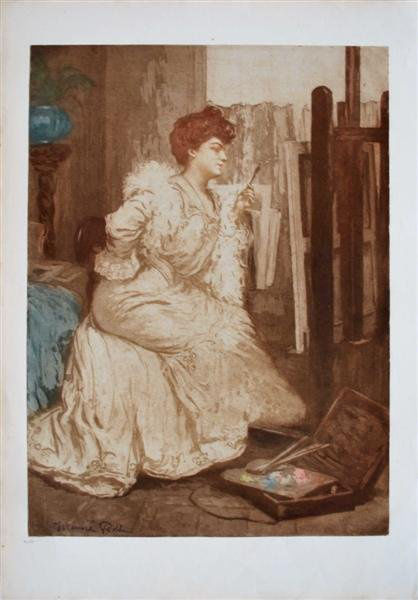 Manuel Robbe La Critique du Tableau (The Critic of the Picture), 1907 Color aquatint on cream wove paper 24 x 16.75"