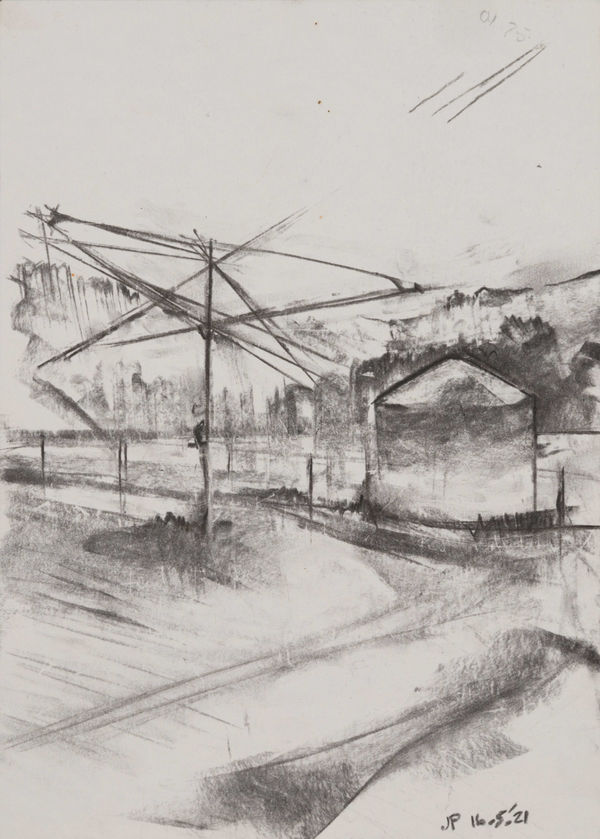 Julien Playoust, Hills Hoist and water tank study, 2021