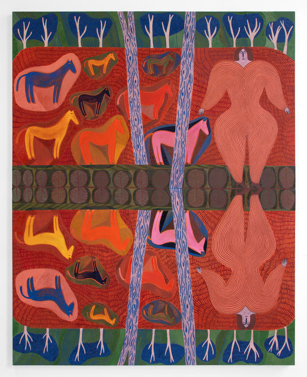 Annie Hémond Hotte, Labyrinth Woman, Horses and Lake, 2023