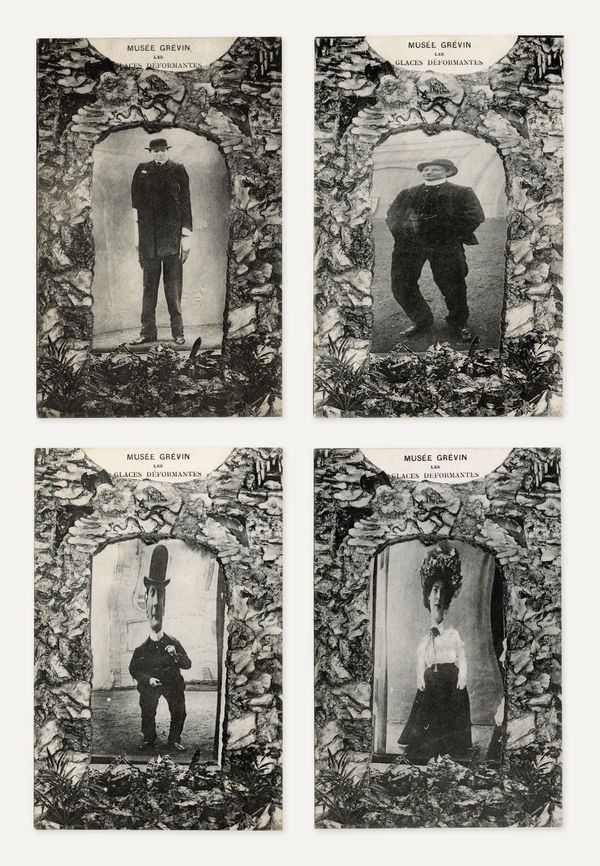 [Musée Grevin], Four Distorted Portraits from the "Glaces Deformantes" at the Musée Grevin, Paris, c. 1910