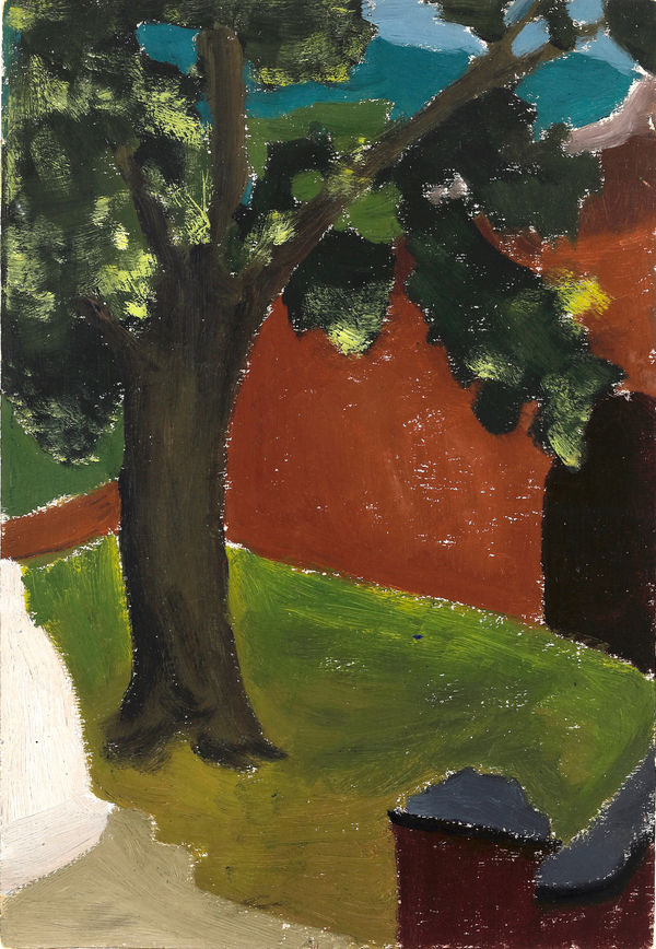 LI Shan 李珊 Flowers of Sophora Japonica (XiangShan Park) 槐花 (香山公园）, 1970s Oil on cardboard 纸板油画 26 x 28 cm